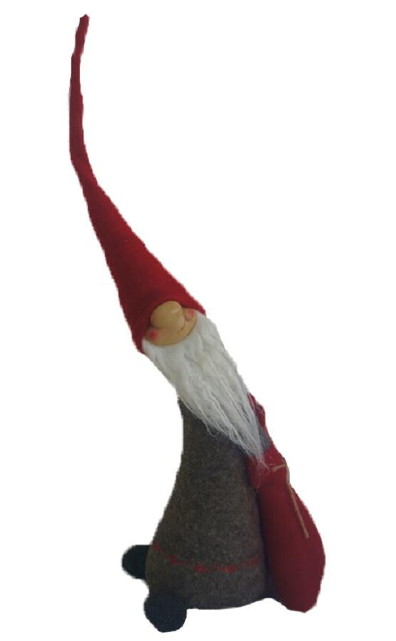 22" Red and Grey Santa Gnome Pulling Bag Full of Gifts Christmas Figure