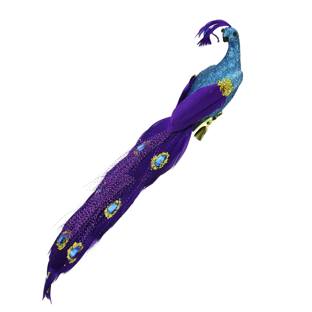 11" Regal Peacock Blue and Purple Bird Clip-On Christmas Ornament