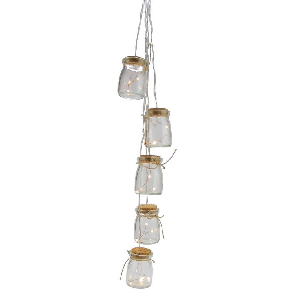 Set of 5 Battery Operated LED Glass Jar Hanging Christmas Lights - Clear Wire