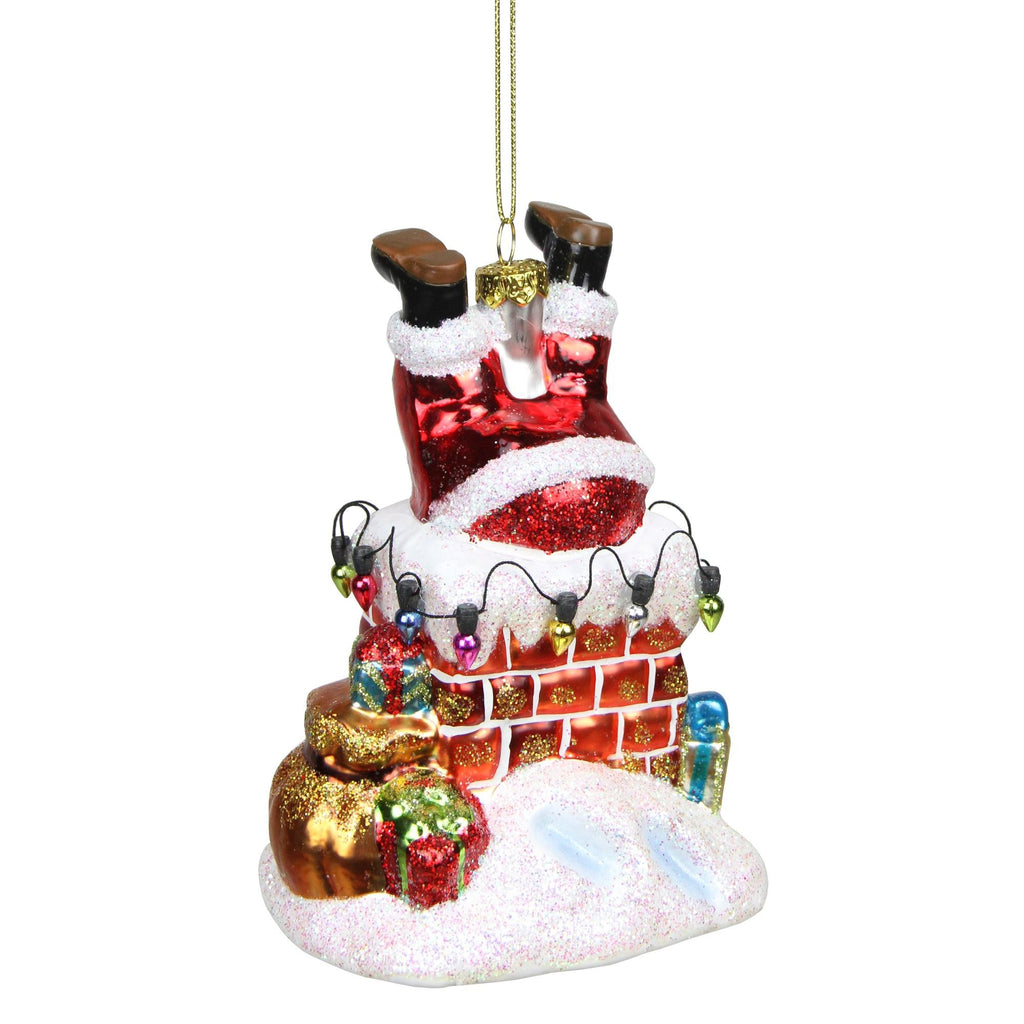 5" Glass Santa with Chimney Decorative Christmas Ornament