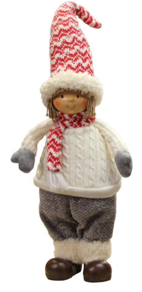 19.5" Ivory, Red, and Gray Cheerful Young Boy Gnome Christmas Decoration