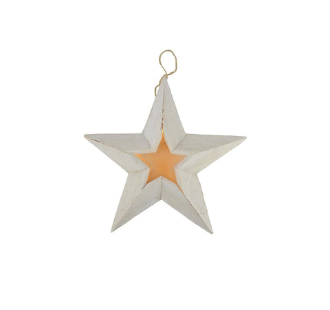 11.5" Pre-Lit Battery Operated Warm Clear LED Country Rustic White Wooden Star Christmas Decoration