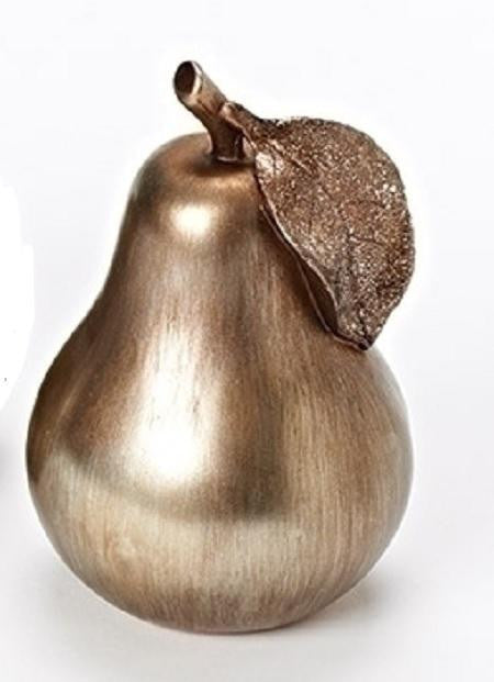 6" Distressed Silver and Bronze Pear with Accented Glittered Leaf Christmas Table Decoration