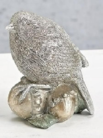 4.5" Vintage Silver Glittered Bird on Acorn Christmas Table Top Figure