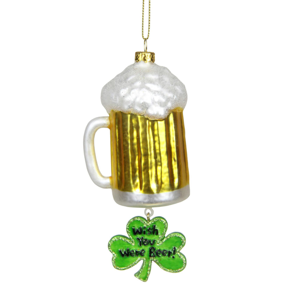 5.5" Luck of the Irish "Wish You Were Beer" Glass Christmas Ornament