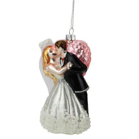 5.25" Bride and Groom Glass Wedding Christmas Ornament