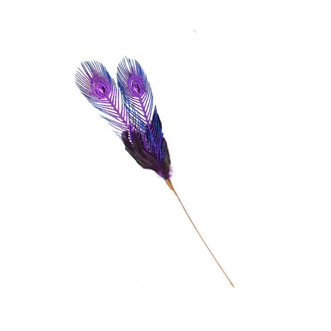 26" Regal Peacock Blue and Purple Feather, Glitter and Faux Jewel Christmas Floral Pick