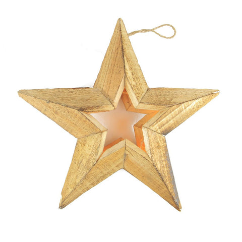 11.5" Pre-Lit Battery Operated Warm Clear LED Country Rustic Wooden Star Christmas Decoration