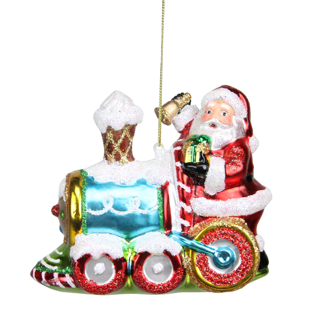 5" Glass Santa Claus on Holiday Train Decorative Christmas Ornament