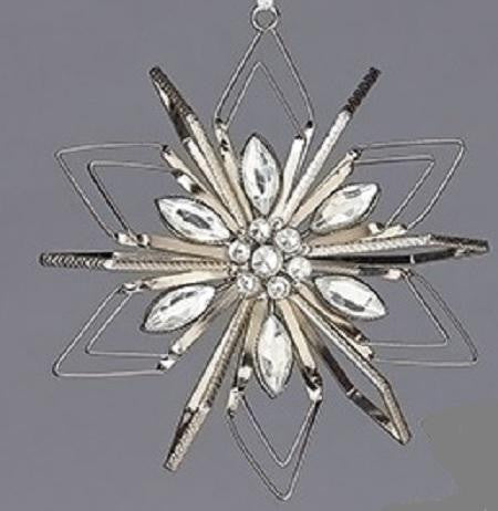 5" Vintage Silver Snowflake with  Clear Gemstones Christmas Ornament