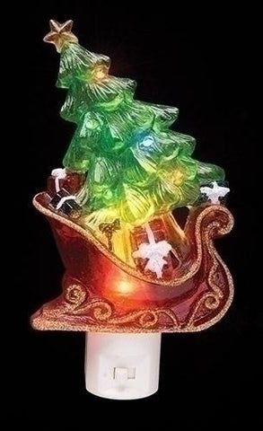 7.5" Sleight with Christmas Tree and Presents Decorative Christmas LED Night Light