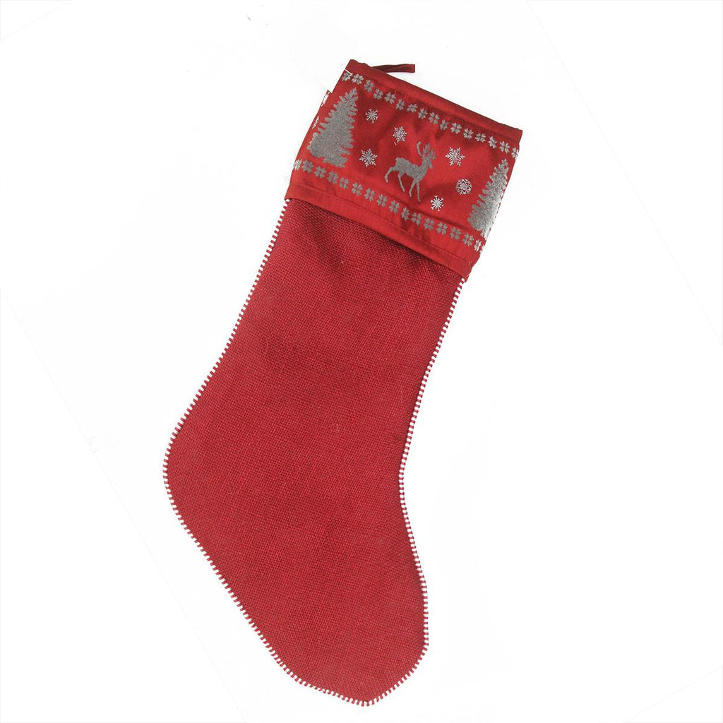 20" Alpine Chic Red, Silver and Dark Gray Reindeer Christmas Stocking