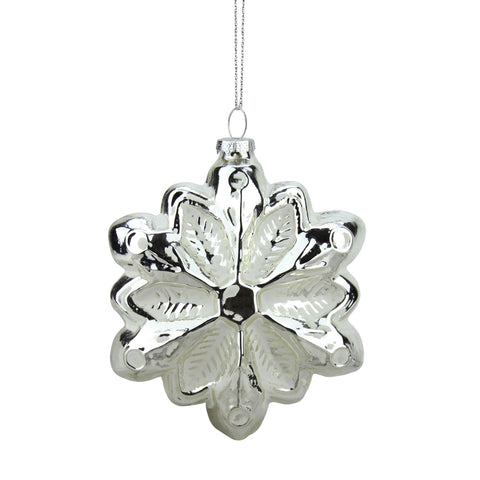 4" Silver and White Glass Snowflake Christmas Ornament