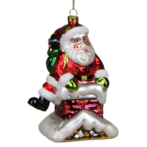 5" Glass Santa in Chimney Decorative Christmas Ornament