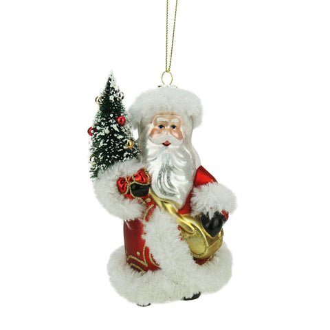 5.5" Old World Santa with christmas Tree Decorative Glass Ornament