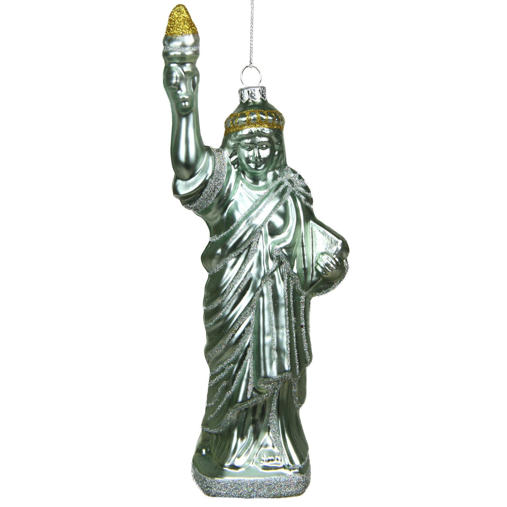 7.75" Glass Glittered Statue of Liberty Christmas Ornament