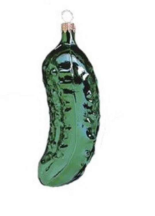 4.5" Green Glittered Glass Cucumber Christmas Ornament