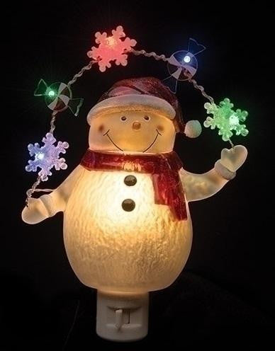 7.25" Holly Jolly Snowman with Garland Decorative Christmas LED Night Light