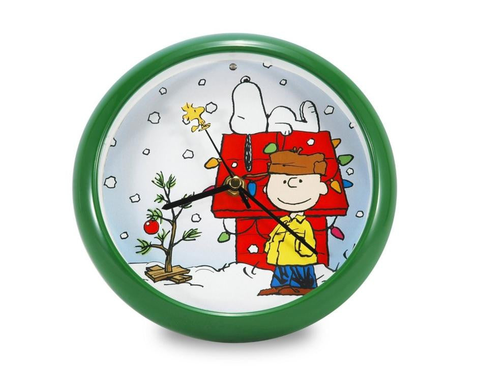 8" Battery Operated Musical Peanuts Holiday Snoopy Dog House Christmas Carol Wall Clock