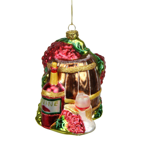 4" Tuscan Winery Red Wine Barrel Glass Christmas Ornament