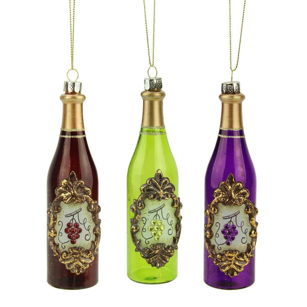 5.5" Tuscan Winery Purple Wine Bottle Glass Christmas Ornament