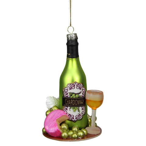 5" Tuscan Winery Green Glittered "Chardonnay" Glass Wine Bottle Christmas Ornament