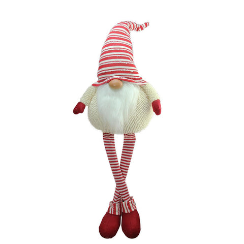 37" Red and White Portly Hanging Leg Gnome Decoration with Christmas Snow Cap and Ivory Sweater