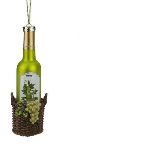 6.25" Tuscan Winery Green Glass Wine Bottle in Basket Christmas Ornament