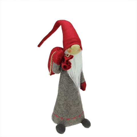 23" Red and Grey Tall Standing Santa Gnome Carrying Bag on his Shoulder Christmas Figure