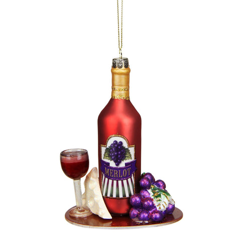 5" Tuscan Winery Red Glittered "Merlot" Wine Bottle Glass Christmas Ornament