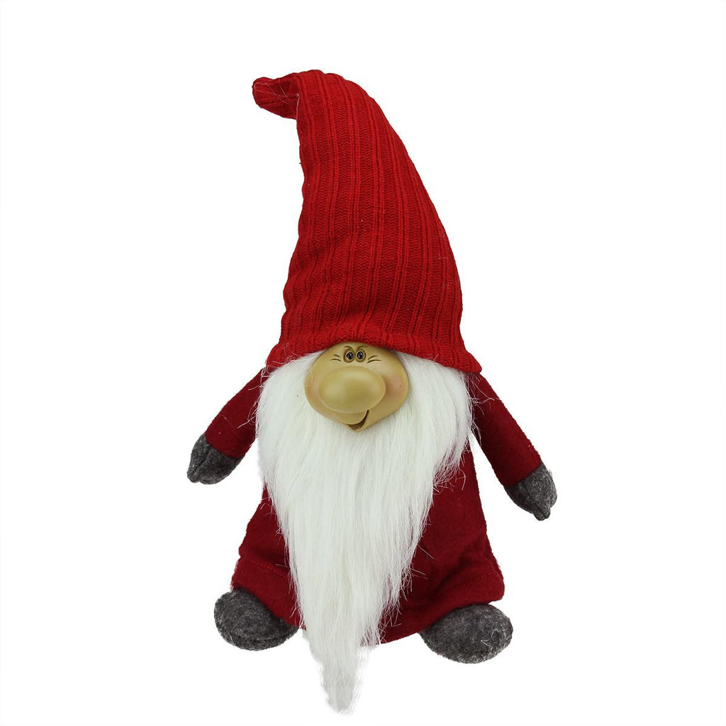 13.5" Red and Gray Portly Smiling Man Gnome Table Top Christmas Figure