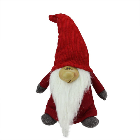 13.5" Red and Gray Portly Smiling Man Gnome Table Top Christmas Figure