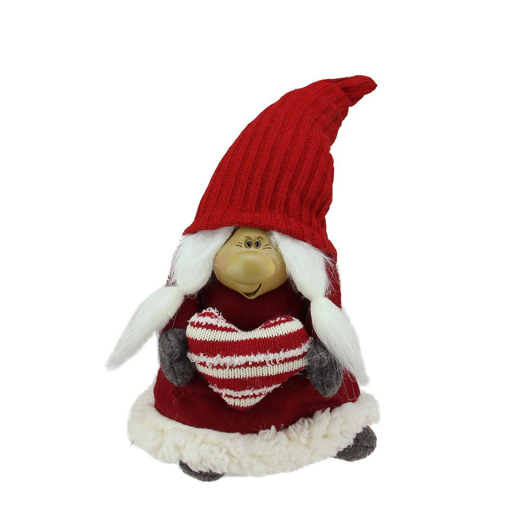 13.5" Red and Gray Portly Smiling Woman Gnome Table Top Christmas Figure