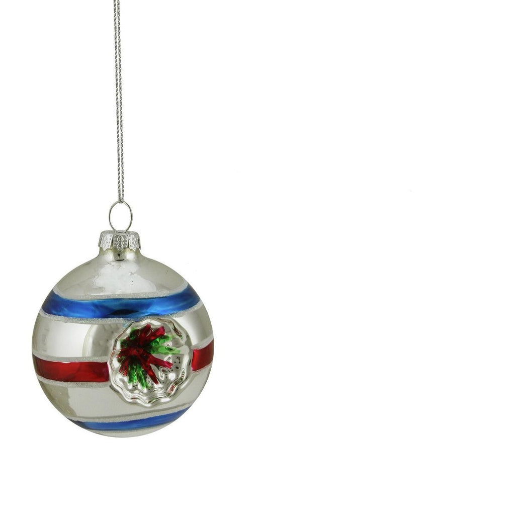 Silver, Red and Blue Glittered Witches Eye Glass Ball Ornament 2.75" (70mm)