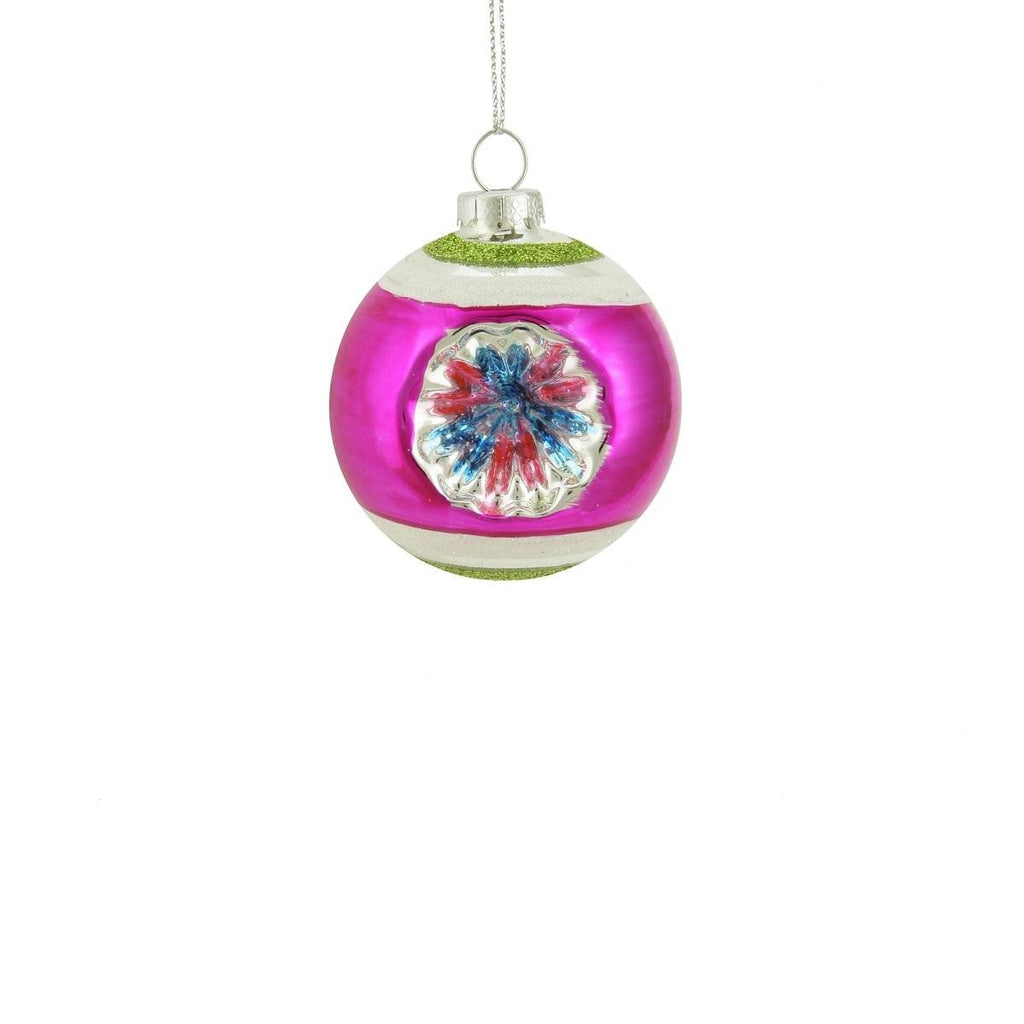 Fuchsia, Green and Silver Glittered Witches Eye Glass Ball Ornament 2.75" (70mm)