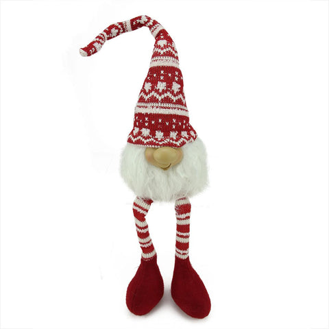 21.5" Red and White Portly Smiling Hanging Leg Gnome Decoration with Christmas Snow Cap