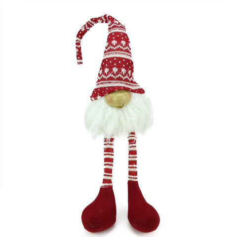 29" Red and White Portly Smiling Hanging Leg Gnome Decoration with Christmas Snow Cap