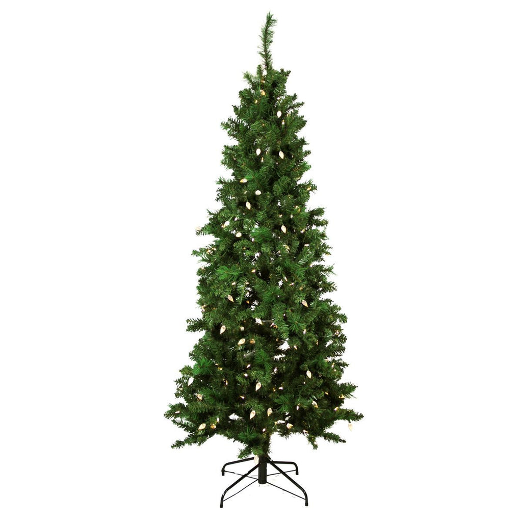 7' Pre-Lit Single Plug Slim Mixed Long Needle Pine Artificial Christmas Tree- Multi-Function LED Lights