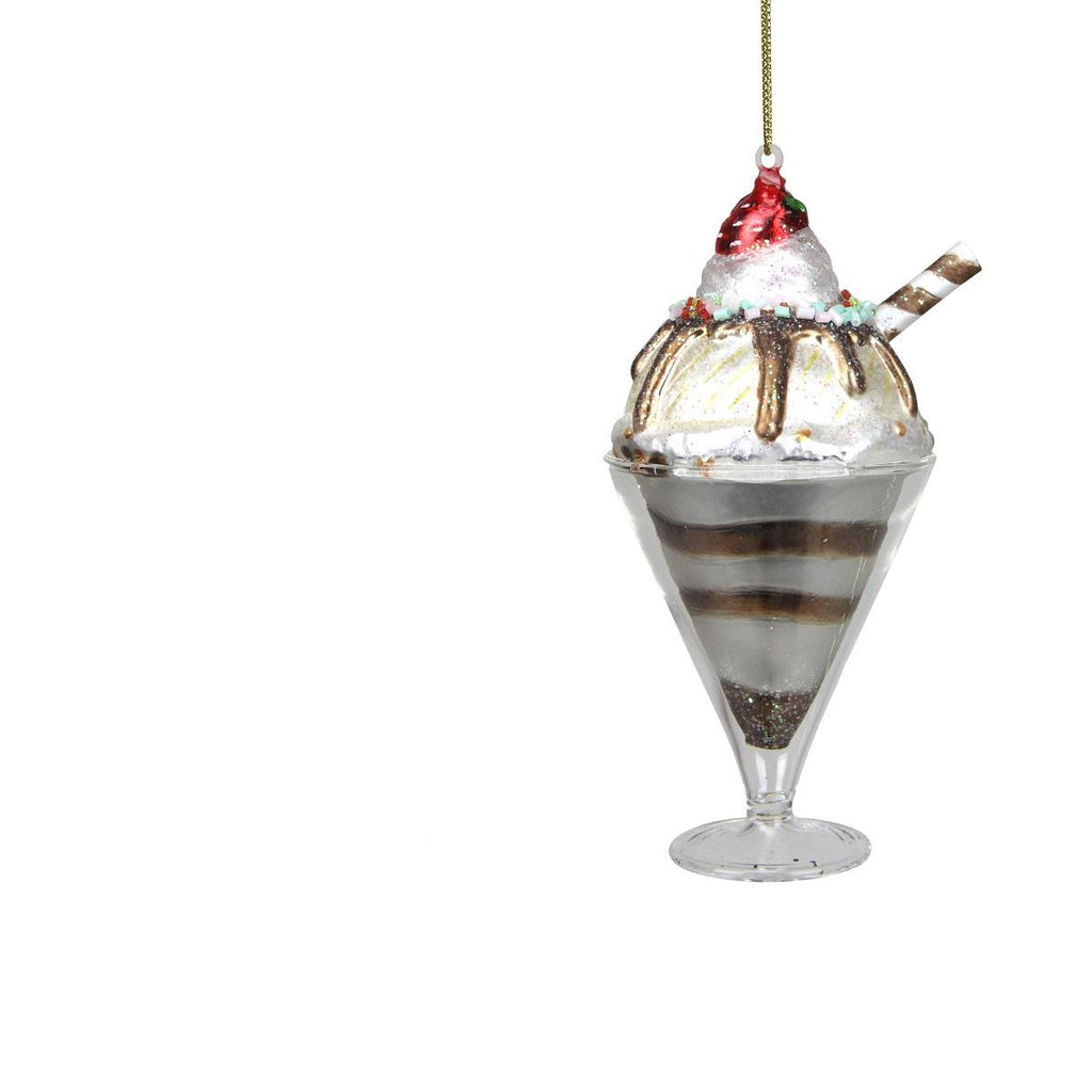 5.25" Glass Chocolate Ice Cream Sundae Christmas Ornament