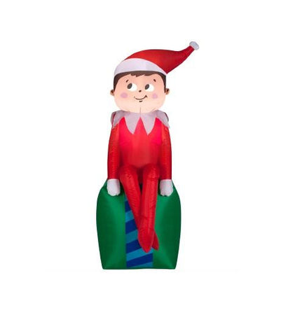 3.5' Inflatable The Elf on the Shelf LED Lighted Scout Elf on Present Christmas Yard Art Decoration