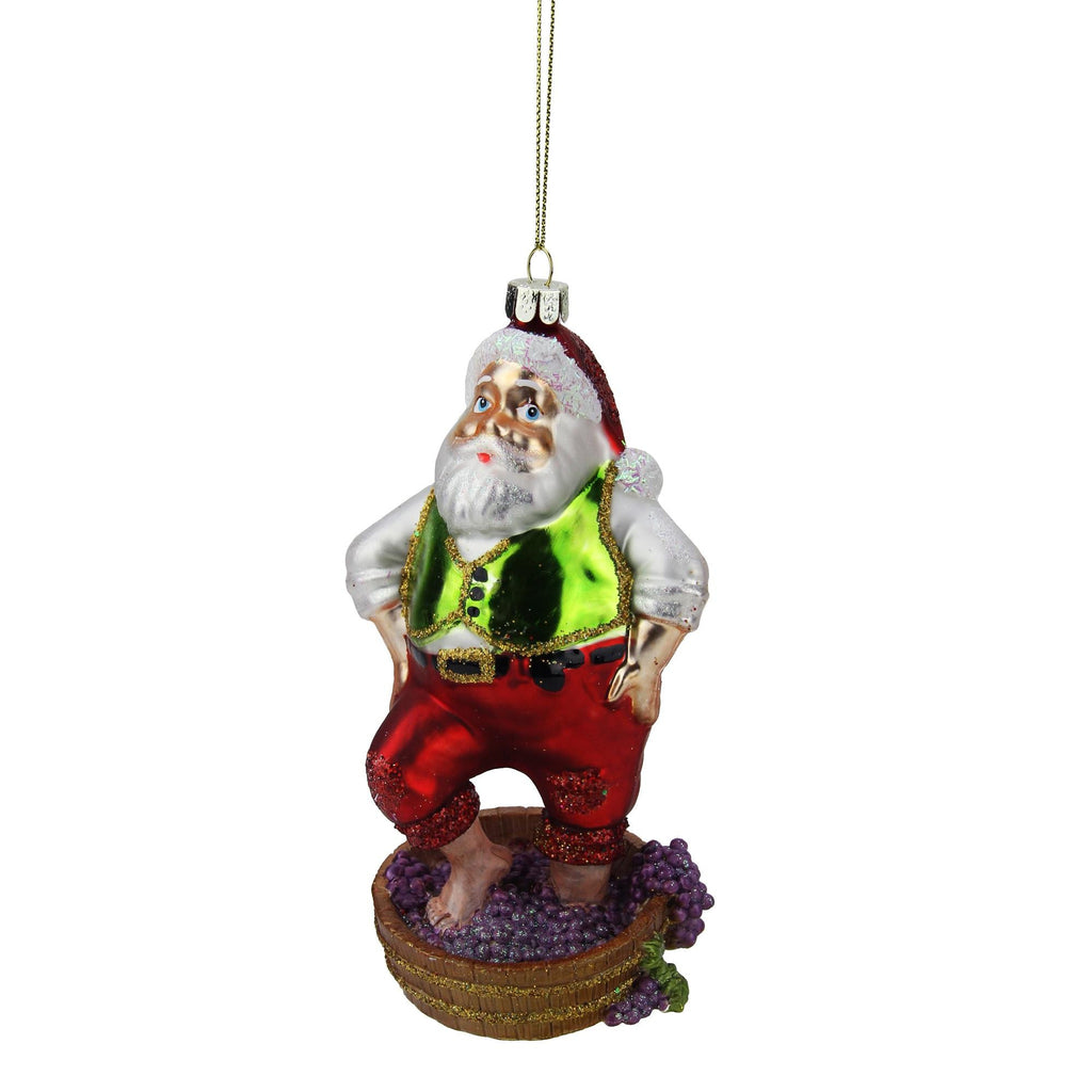 6" Tuscan Winery Santa Claus Stomping Grapes Glass Christmas Ornament