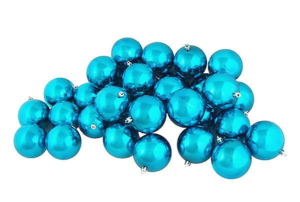 32ct Shiny Turquoise Blue Shatterproof Christmas Ball Ornaments 3.25" (80mm)