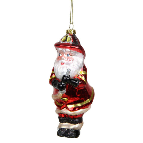 5.5" Glass Santa Fireman Decorative Christmas Ornament