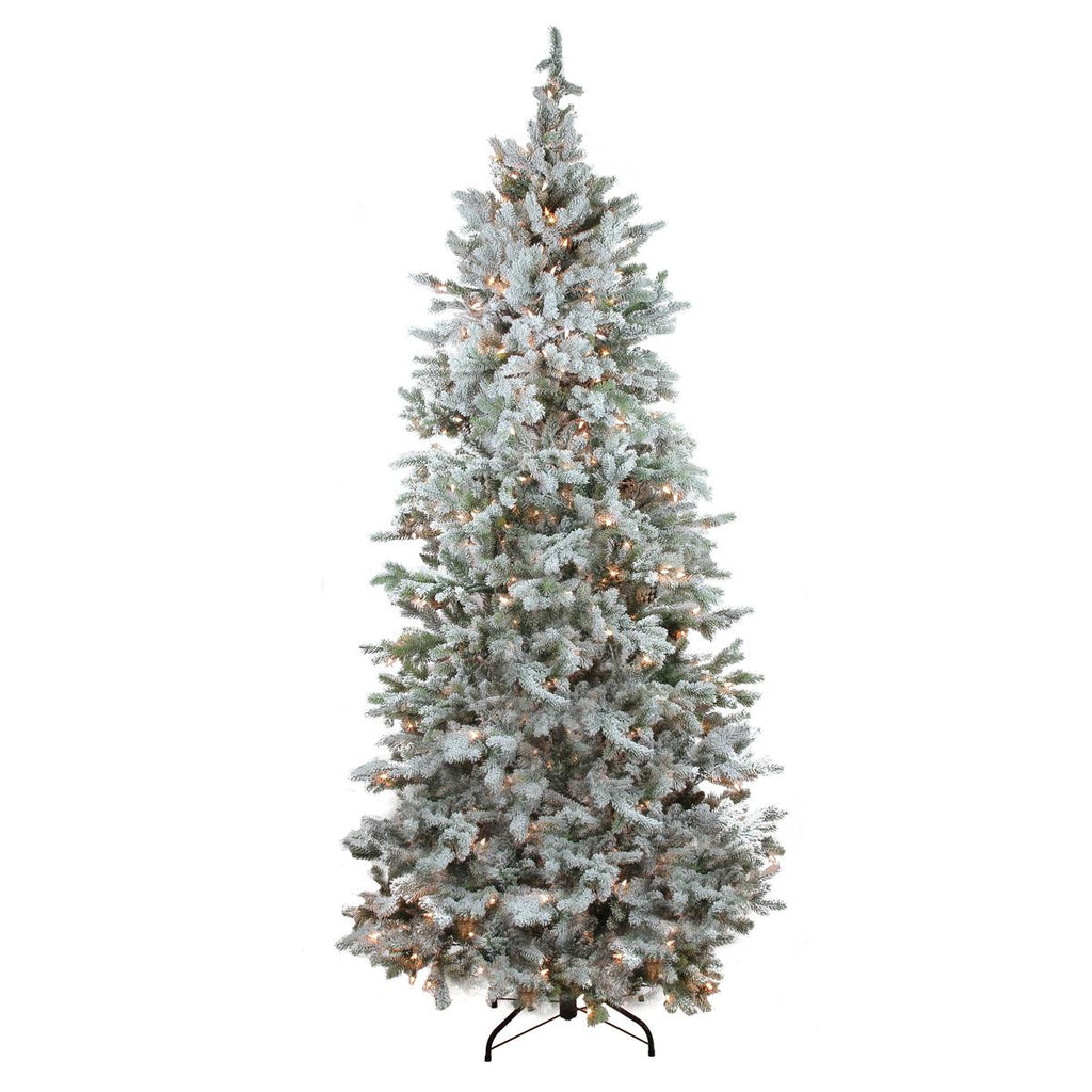 7.5' Pre-Lit Flocked Slim Colorado Spruce Artificial Christmas Tree - Clear Lights