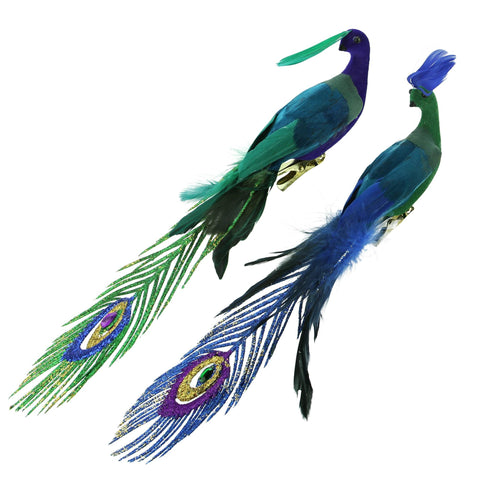 11" Regal Peacock Blue and Green Bird Clip-On Christmas Ornament