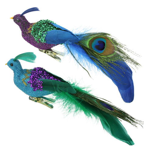 8" Regal Peacock Purple, Green and Blue Sequins Bird Clip-On Christmas Ornament