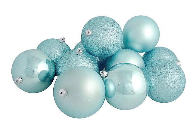 32ct Shatterproof Baby Blue 4-Finish Christmas Ball Ornaments 3.25" (80mm)