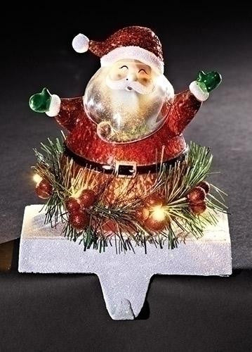 7" Red, White and Green Holly Jolly Santa Claus Decorative Christmas LED Stocking Holder