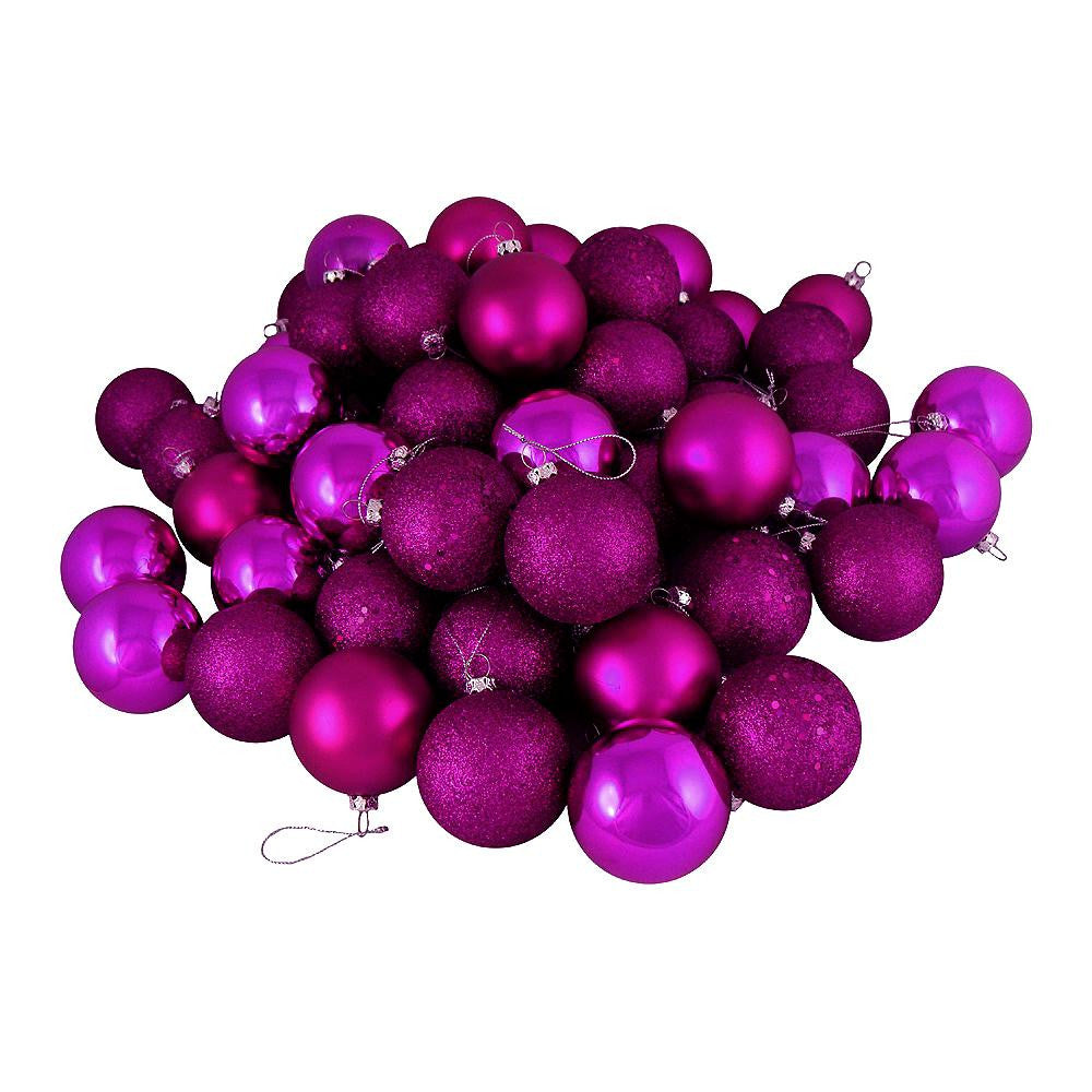 24ct Light Magenta Pink Shatterproof 4-Finish Christmas Ball Ornaments 2.5" (60mm)