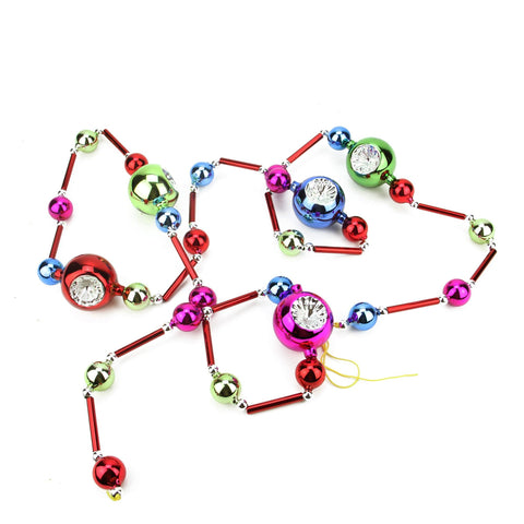 81" Decorative Multi-Color Glass Bead and Retro Reflector Ornament Christmas Garland